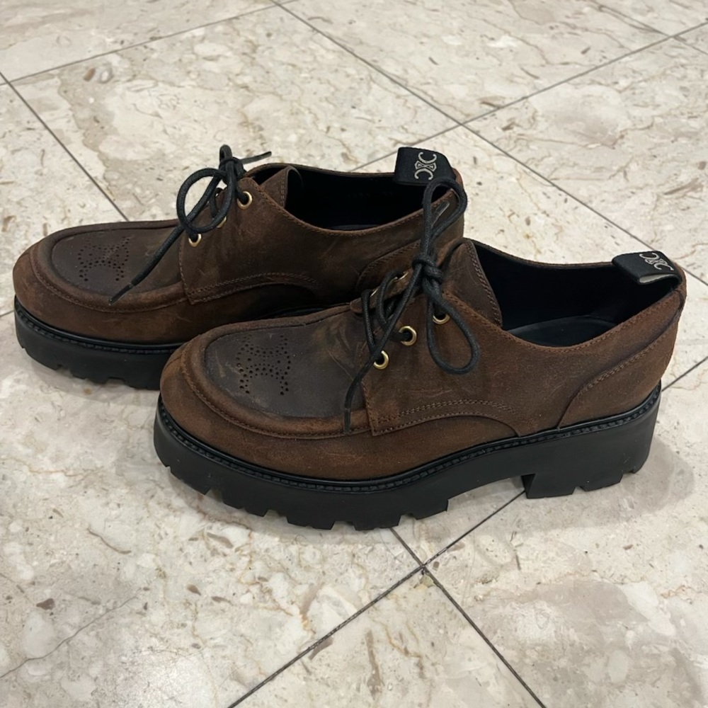 CELINE TRIOMPHE DERBIE Boots, Waxed Suede Shoes Women’s Sz 39 / 8.5 US - Picture 13 of 13